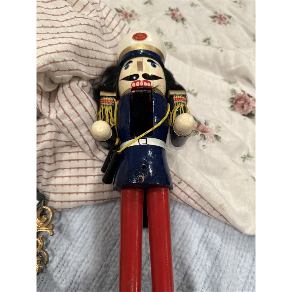 Vintage Wooden Nut Cracker Man Broken arm and mouth cracker 14" Tall